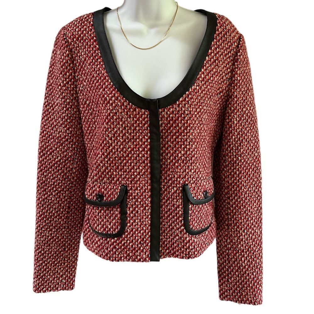 Hinge Red & Black Tweed Wool Blend Zip Front Blazer Jacket Women’s Medium